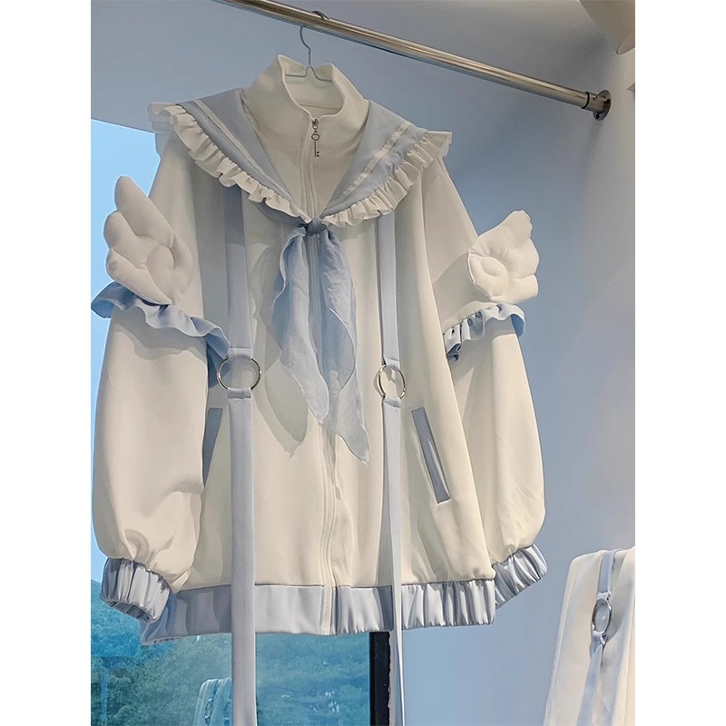 设计感撞色运动服开海军领外套女日系亚文化翅膀可爱开衫上衣