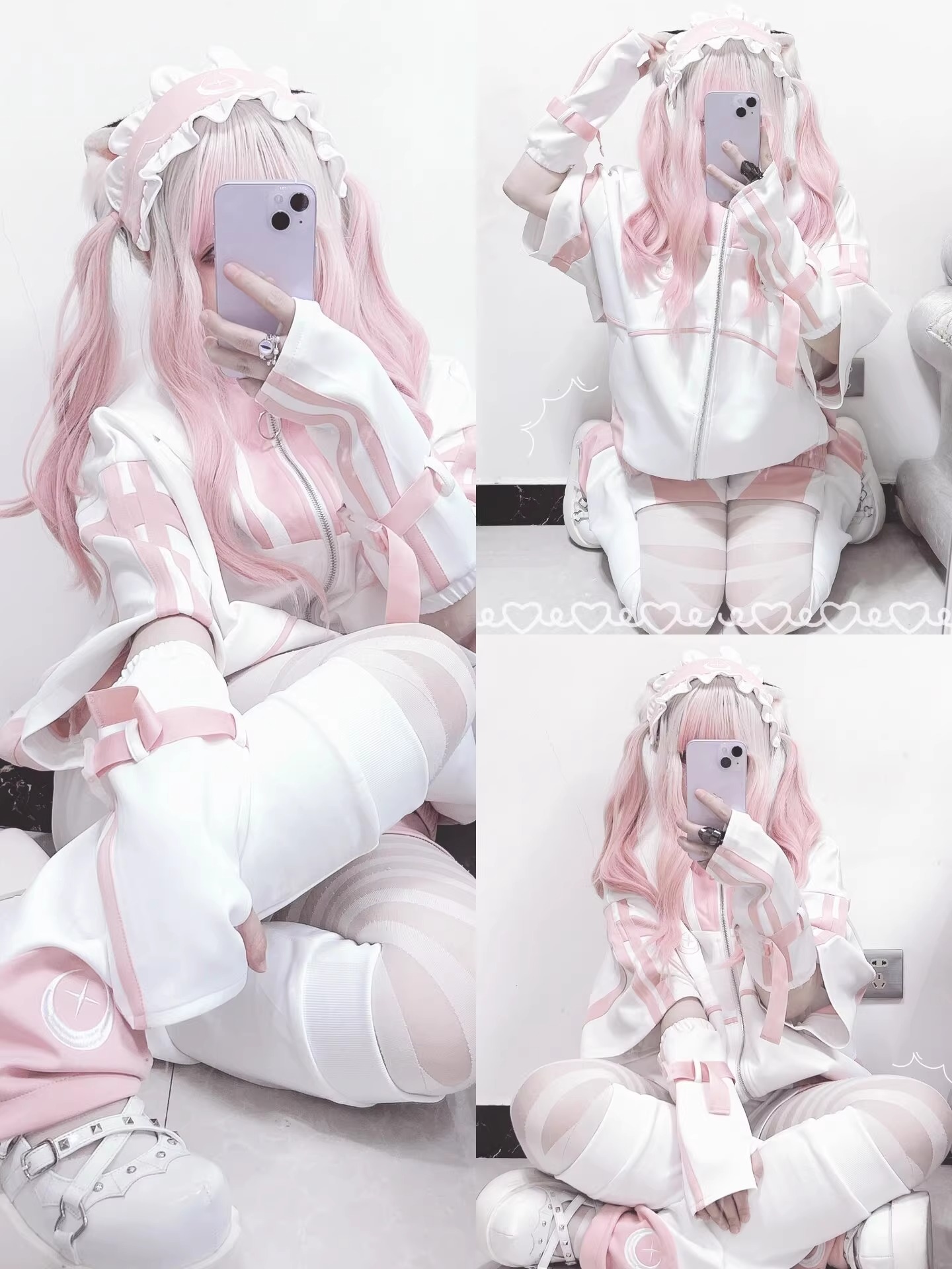 粉色二次元亚文化运动套装外套潮流可爱