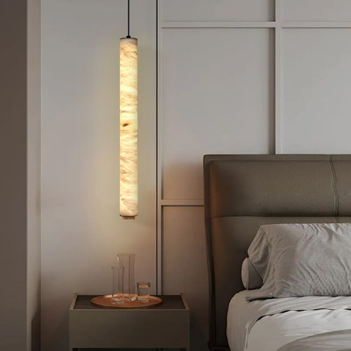 新中式云石吊灯简约客厅背景墙餐厅吧台圆柱设计师床头小吊灯