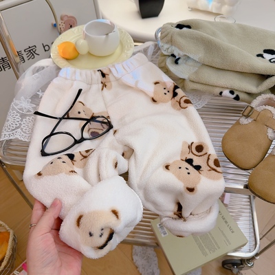 秋冬法兰绒儿童睡裤男女童珊瑚绒家居裤宝宝加绒加厚保暖裤子婴儿