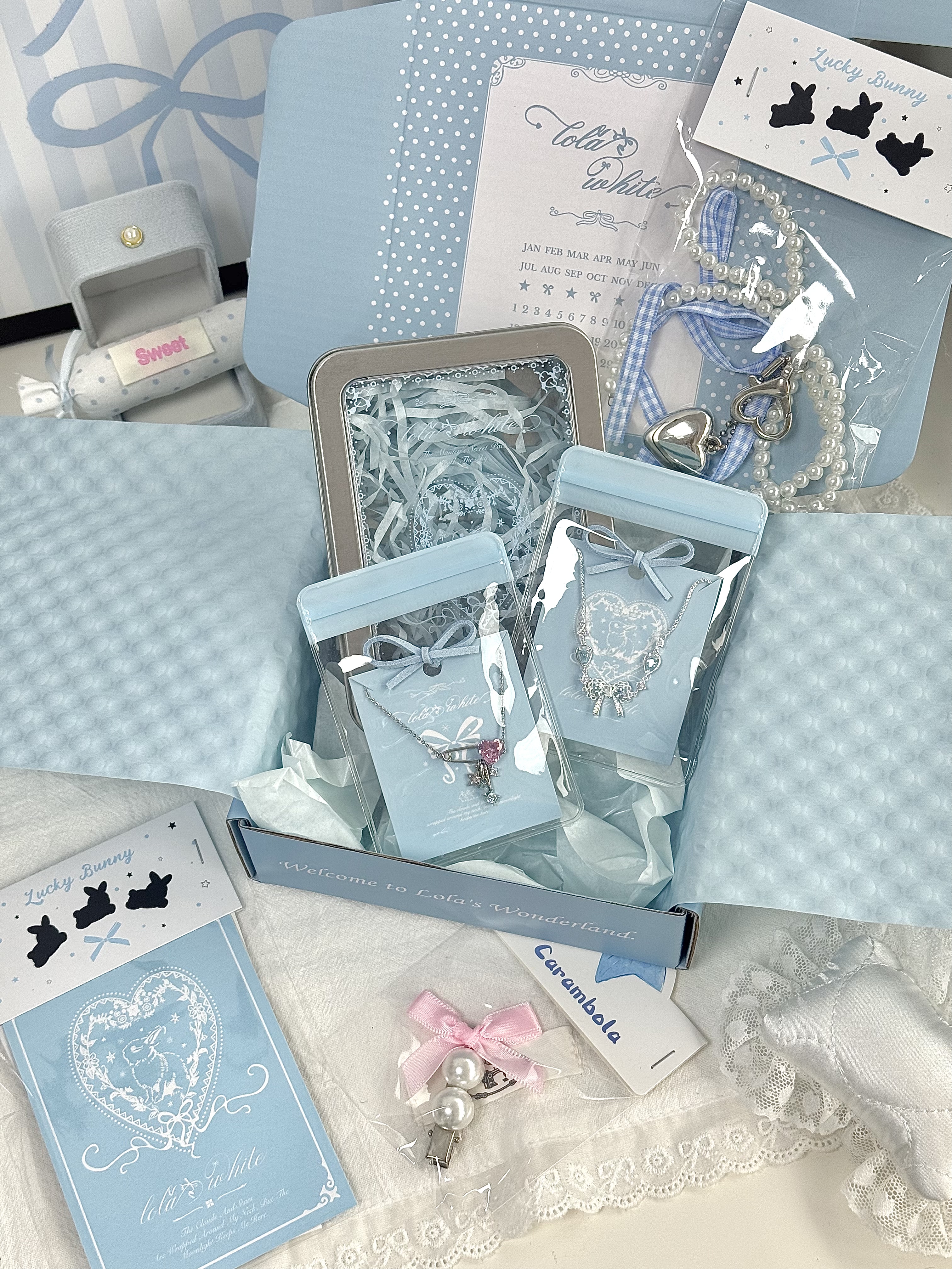 LolaWhite「粉蓝随心配」少女心甜蜜礼盒项链手链耳钉生日礼闺蜜