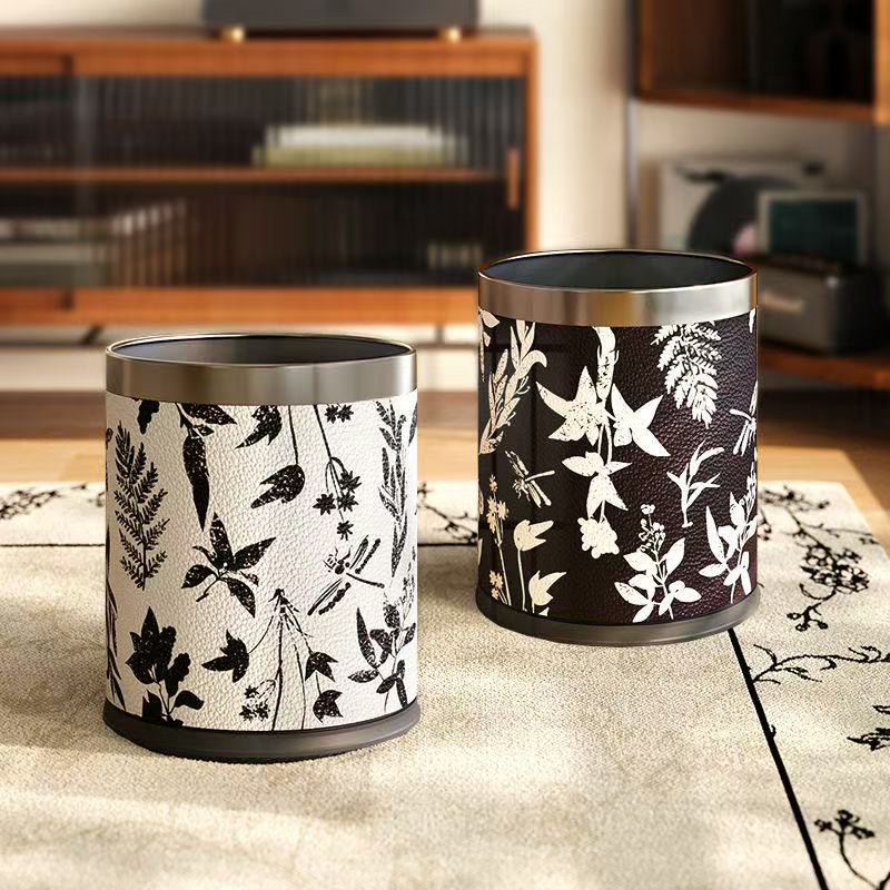 皮革双层垃圾桶10升塑料+皮革