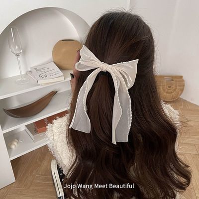珠光面料~珍珠飘带发圈蝴蝶结发