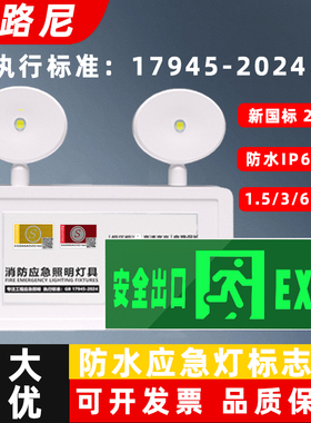 新国标GB2024消防防水应急灯led安全出口疏散通道楼梯双头照明灯