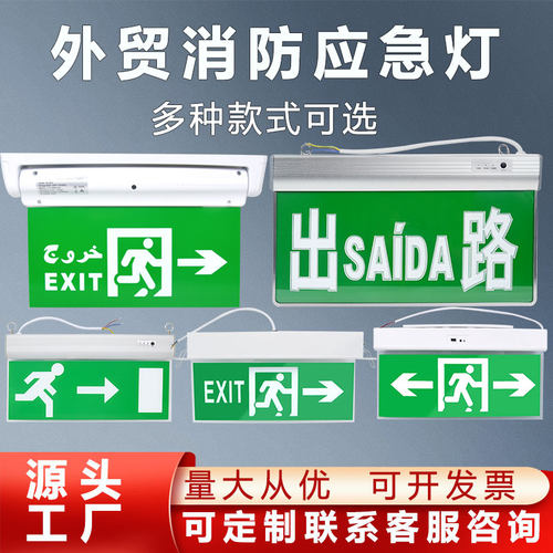 消防外贸标志灯紧急通道疏散灯吊装标志灯港澳台英文可定制指示灯