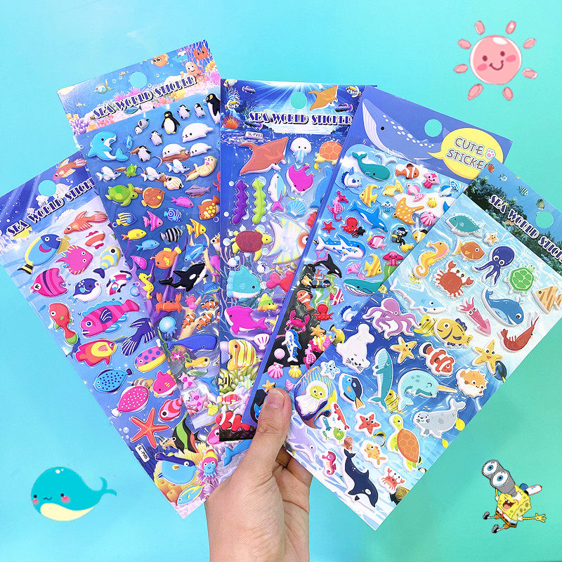 闪乐海洋泡绵贴立体软软海绵粘贴纸海洋鱼海底世界动物奖励帖贴画