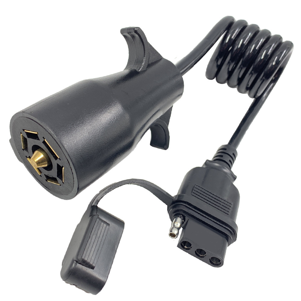 厂家直销 美式拖车适配器7转4弹簧线-3英尺连接器 房车插座转换器