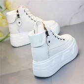 潮流显瘦内增高皮面保暖棉鞋 超高跟10cm女鞋 休闲双拉链高帮小白鞋