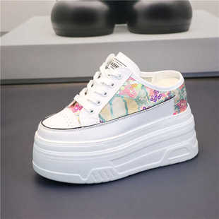 亮片透气包头半拖鞋 休闲厚底懒人外出增高显瘦12小个子 女2024夏季