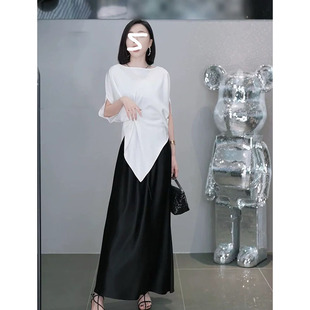 上衣半身裙两件套女胖mm仿醋酸遮跨裙套装 不规则短袖 2561 女装 大码