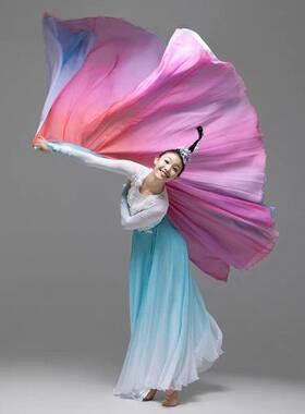 新款女古典舞蹈大摆裙跳舞练习长裙演出服中国风渐变雪纺全身纱裙