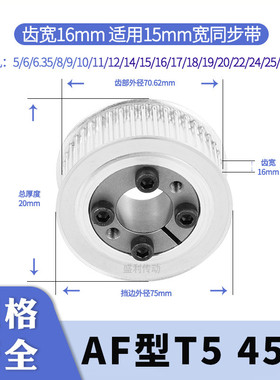 免键同步轮T545齿宽16内孔5 6 8 10 12 14胀紧套同步带轮电机齿轮