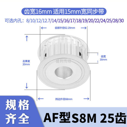 盛利同步轮S8M25齿A齿宽16总厚20