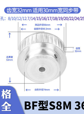 同步轮S8M36齿宽32内孔14 15 16 17 18 19 20同步带轮S8M电机带轮