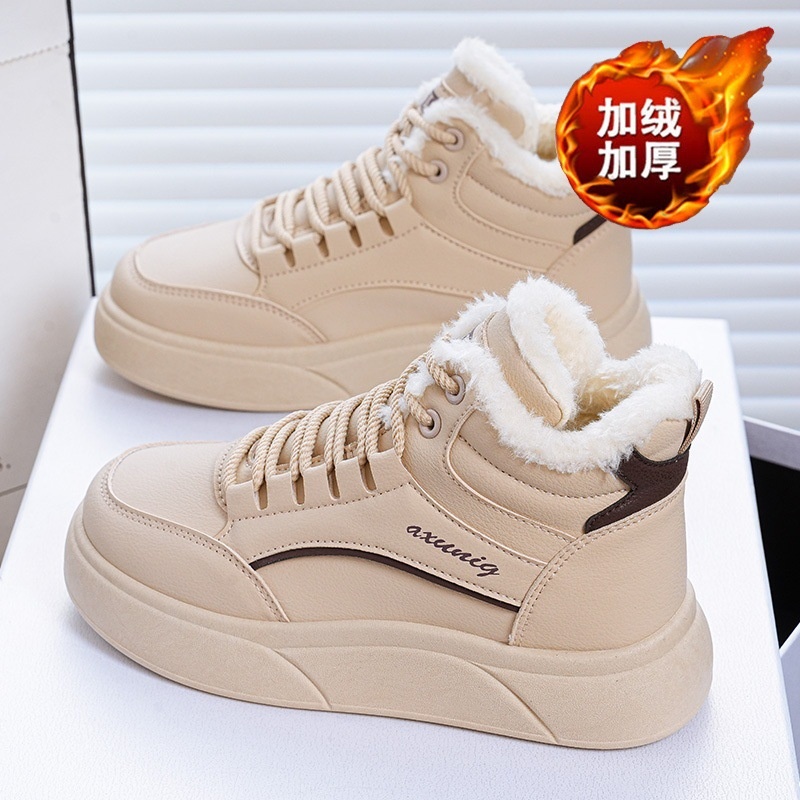 冬季加绒高帮小白鞋女韩版百搭厚底运动鞋休闲加厚保暖棉鞋短靴子