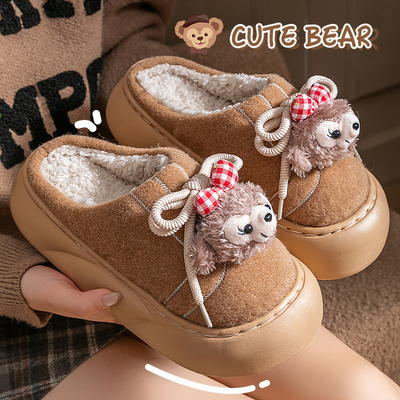女士时尚厚底棉拖鞋2025新款女生家居可外穿防滑保暖毛绒毛拖鞋冬