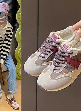 ins韩版新款加绒阿甘鞋女2025冬季学生跑步运动保暖休闲JCF220-1