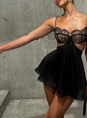 Backless camisole dress underwear 性感蕾丝内衣透视露背吊带