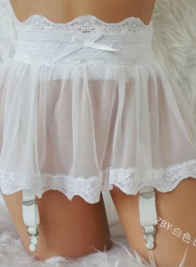 Lace Back Waist Strap Hanging Clip Sex Short Sleeping Skirt