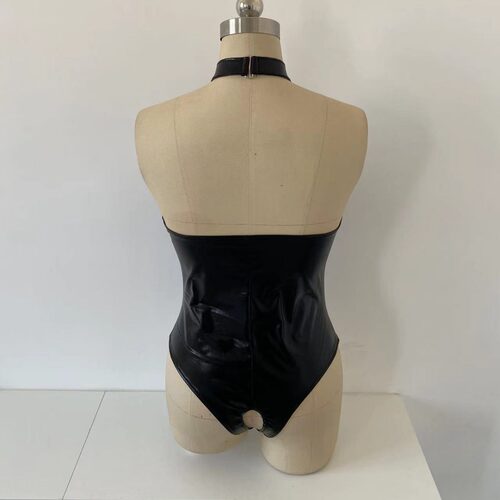 Women's sexy lingerie patent leather hollow jumpsuit女漆皮衣