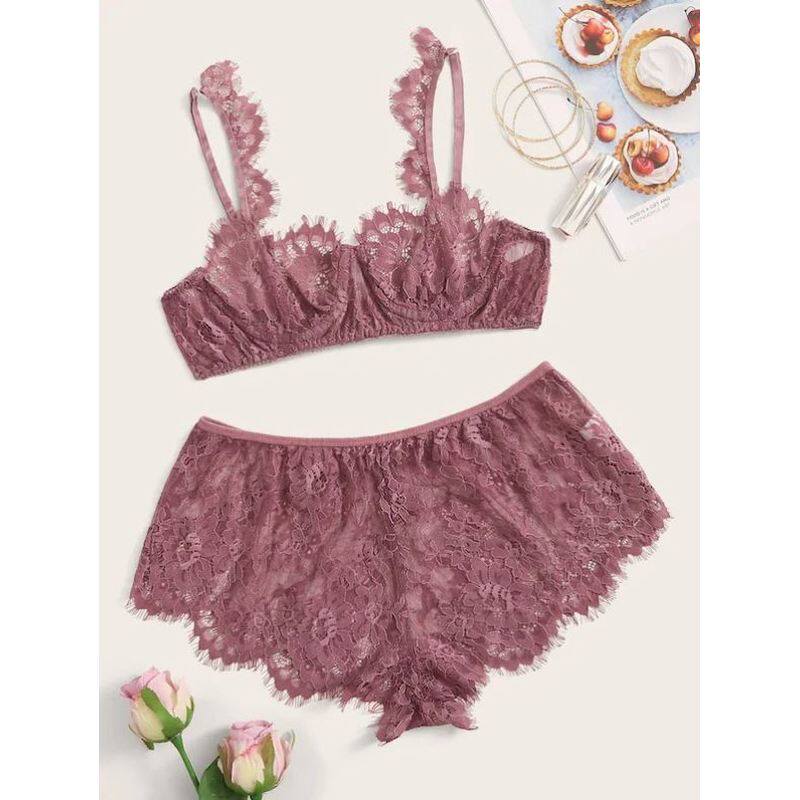 Sexy women's lace perspective underwear set