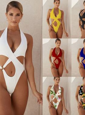 Plus sizes hollow bikini swimsuit欧美大码露背连体泳衣比基尼