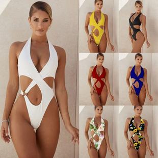 swimsuit欧美大码 Plus bikini hollow 露背连体泳衣比基尼 sizes