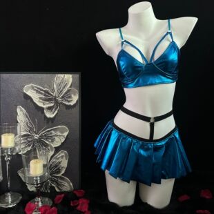 leather three point Sexy set漆皮文胸套装 patent bra lingerie