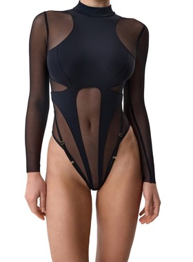 Sexy lingerie mesh slim fit sexy long sleeved jumpsuit