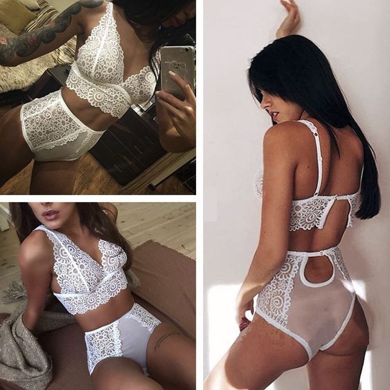 Sexy Lace Patchwork Ladies Lingerie Pajama Set