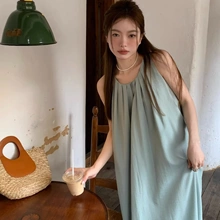跨境 无袖背心连衣裙女夏季2025新款海边度假感挂脖吊带沙滩长裙