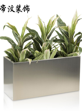 户外长方形不锈钢花盆种植花池铁艺花箱花槽商业街庭院落地花器