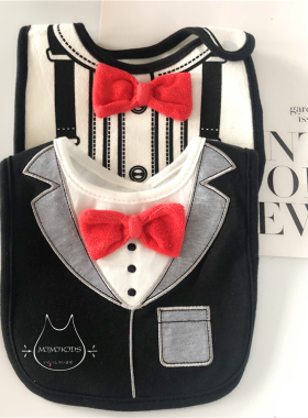 新款儿童围嘴英伦风momscare三层纯棉防水围兜婴儿口水巾春秋冬