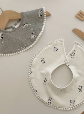 婴儿纯棉圆形360旋转围兜口水巾加厚秋冬男宝宝吃饭围嘴婴儿饭兜