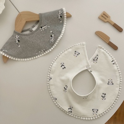 婴儿纯棉圆形360旋转围兜口水巾加厚秋冬男宝宝吃饭围嘴婴儿饭兜