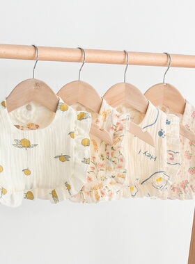 ins婴儿口水巾荷叶边女宝宝纯棉六层纱布围嘴围A类新生儿防吐奶巾