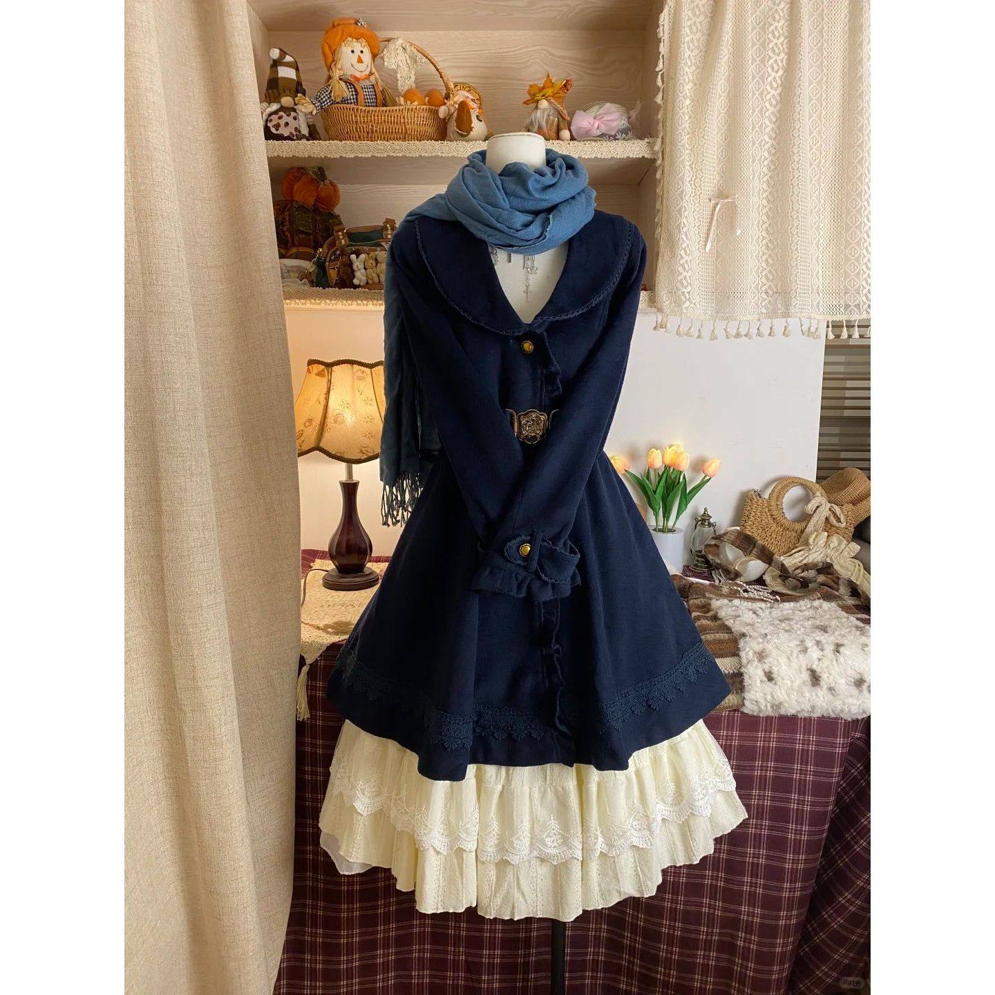 复古森系 vintage小众大衣女秋冬新款高级感娃娃领别致中长款外套,女装/女士精品,毛呢外套,淘宝优惠券,粉丝福利购,淘宝优惠卷