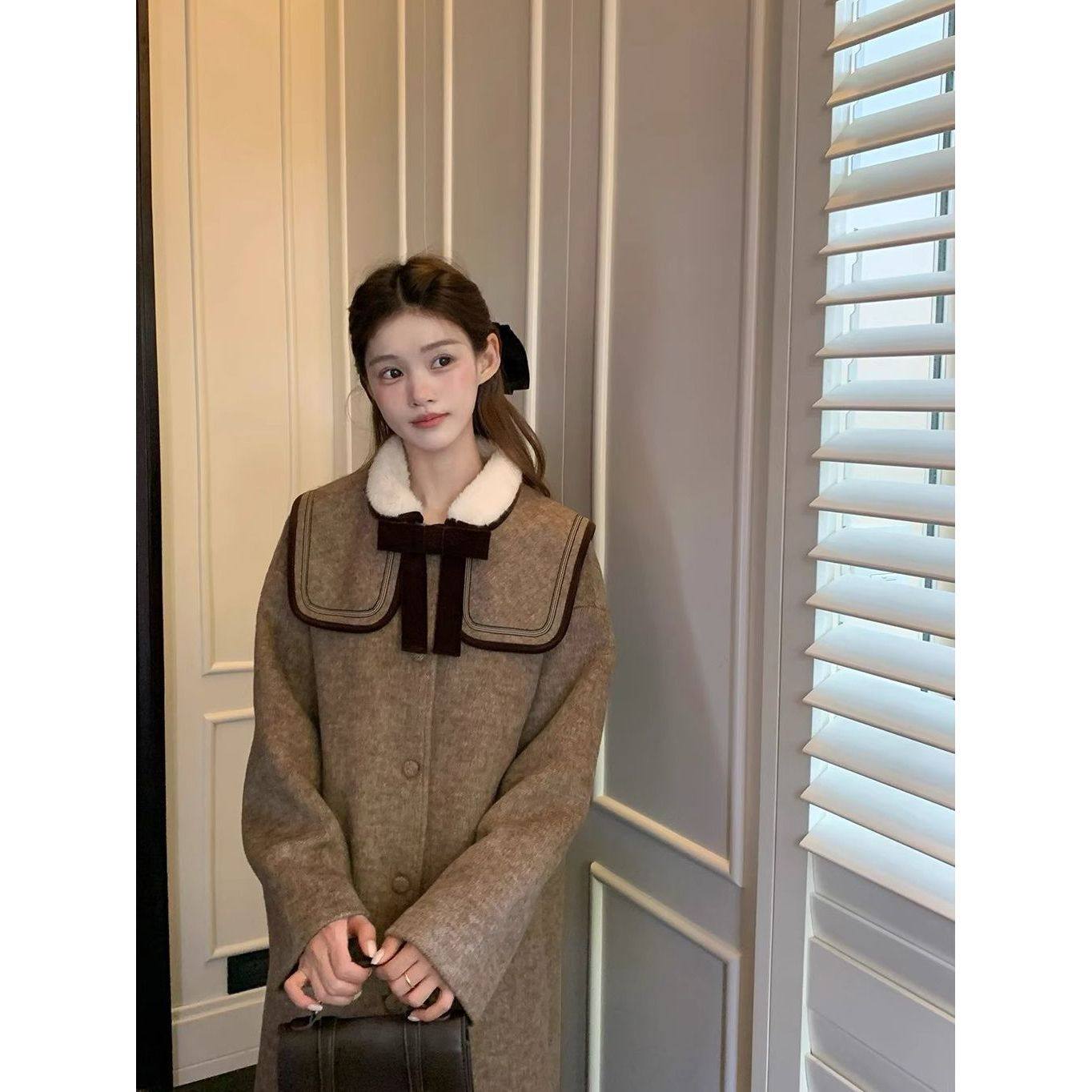 古着磨痕 法式复古毛绒翻领毛呢大衣女25秋冬新款小个子显瘦外套,女装/女士精品,毛呢外套,淘宝优惠券,粉丝福利购,淘宝优惠卷