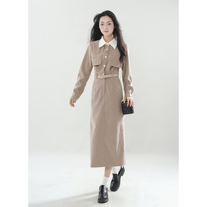 【温妮穿搭】POLO领假俩件设计感2025年秋季新款收腰显瘦连衣裙女