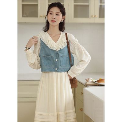 浪漫法式甜美遮肚子减龄裙子秋季美拉德通勤显瘦长袖荷叶边连衣裙
