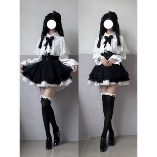 【黑白花信 】斗篷衬衫+短裙两件套女甜美日系蝴蝶结穿搭新款冬季