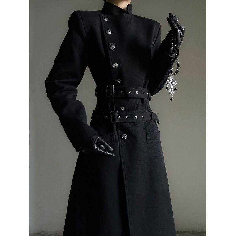 【玄色旧调】复古高级感长款风衣外套2025秋冬小个子立领西服大衣