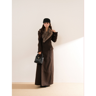 雅痞老钱 气质大小姐御姐毛领高级感外套女秋冬复古收腰毛呢大衣