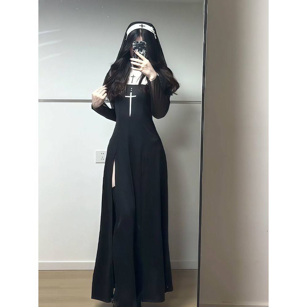 【神罚降临】修女服亚文化Cosplay装开叉连衣裙新款十字架中长裙