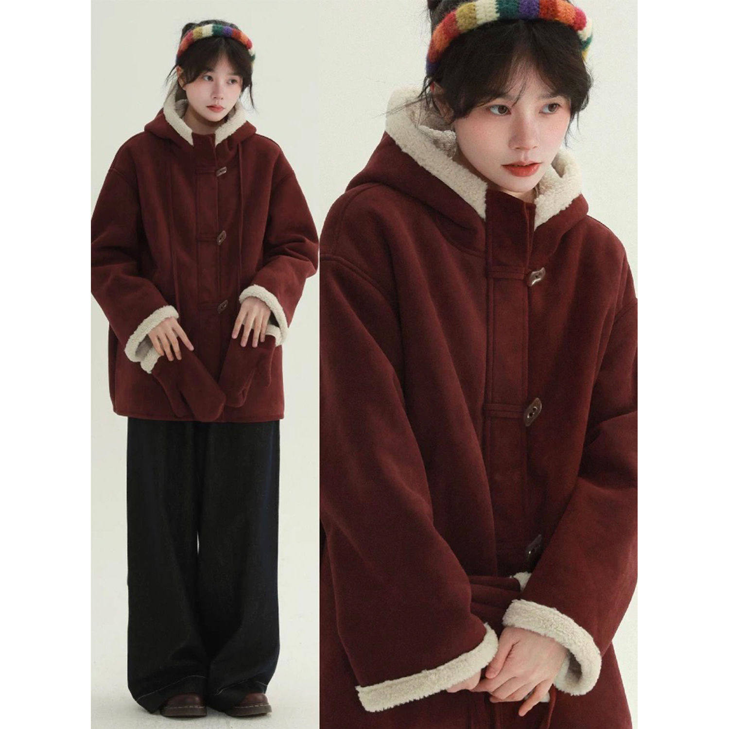 小众设计感牛角扣外套2025冬季新款简约百搭通勤保暖抗寒上衣,女装/女士精品,毛呢外套,淘宝优惠券,粉丝福利购,淘宝优惠卷