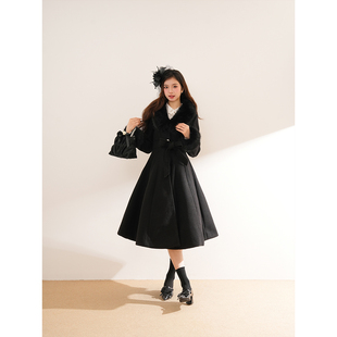 哥特暗黑系lolita重工收腰中长款 魔女 新款 冬季 毛呢大衣女 祷告