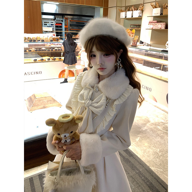 富家千金甜美气质毛呢外套女冬季设计感蝴蝶结收腰中长款呢子大衣,女装/女士精品,毛呢外套,淘宝优惠券,粉丝福利购,淘宝优惠卷