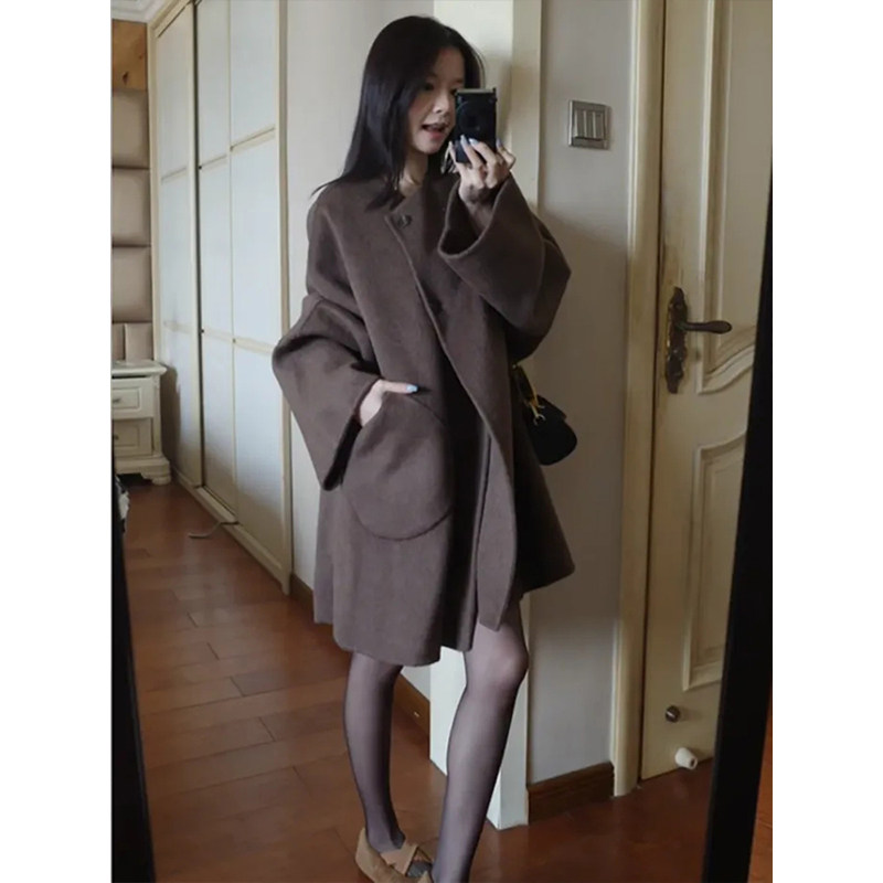 韩系老钱风复古中长款毛呢外套女秋冬2025新款高级感宽松呢子大衣