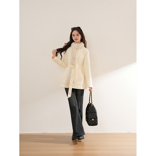 小香风大毛领大衣女毛呢系带收腰显瘦外套 新款 冬日街灯 冬季