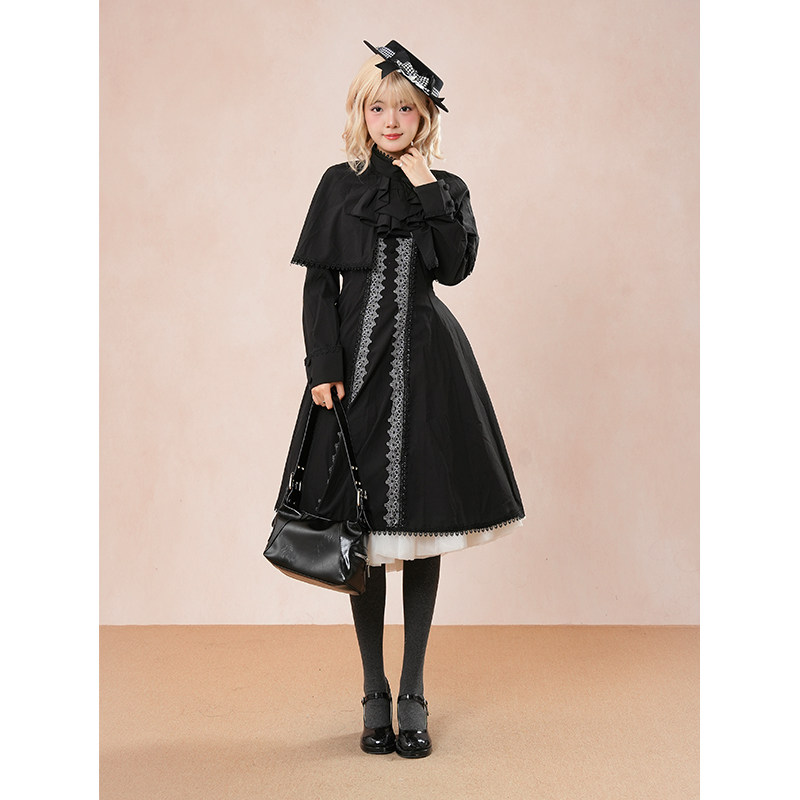 哥特风优雅少女感千金套装 日系连衣裙+斗篷两件套小个子2025秋季